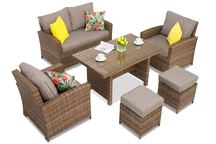 Parma Apetito 4 Möbel aus Polyrattan mit braunen Garden Point Hockern