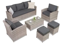 Rattanmöbel Parma Coffee 5 grau mit Garden Point Hockern