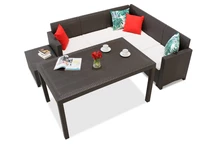 Technorattan-Ecksofa mit dem Gartentisch Nebraska Comida 5 braun Bica