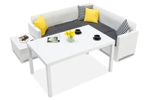 Technorattan-Ecksofa mit dem Gartentisch Nebraska Comida 5 weiß Bica