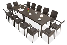 Technorattan-Esstischgarnitur für den Garten Houston / Indiana 14 braun Bica