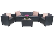 Technorattan-Garnitur Colorado Coffee Box 5 mit großem Sofa anthrazit mit der Truhe