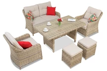 Toledo Apetito 4 Techno-Rattan-Set mit beigen Poufs von Garden Point