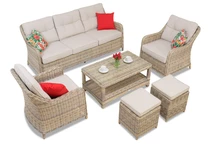 Toledo Coffee 5 Techno-Rattan-Set mit beigen Poufs von Garden Point