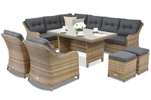 Gartenmöbel Toledo Comida 7 aus Polyrattan mit 2 Poufs Garden Point Melange