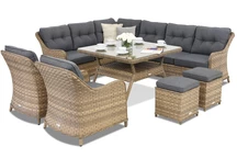 Gartenmöbel aus Polyrattan Toledo Comida 7 Angular + 2 Poufs Garden Point Melange