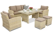 Gartenmöbel aus Rattan Bristol Apetito 5 + Poufs Garden Point beige