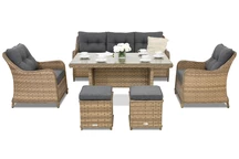 Polyrattan Gartenmöbel Toledo Apetito 5 mit 2 Garden Point Melange Poufs