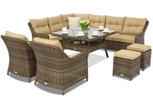 Polyrattan Gartenmöbel Toledo Comida 7 Angular + 2 Garden Point braun Poufs
