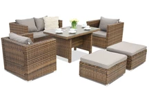 Rattan Gartenmöbel Roma Apetito 4 + 2 Garden Point braun Puffs