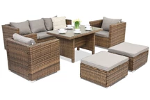 Rattan Gartenmöbel Roma Apetito 5 + 2 Garden Point braun Puffs