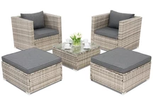 Rattan Gartenmöbel Roma Terrace + 2 graue Garden Point Poufs