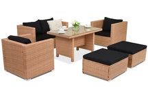 Technorattan-Gartenmöbel Roma Apetito 4 + 2 Pouffes Garden Point honig