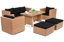 Technorattan-Gartenmöbel Roma Apetito 5 + 2 Pouffes Garden Point honig
