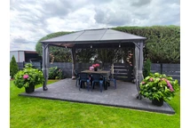 Pavillon Milos 3x4m mit Vorhängen Garden Point grau