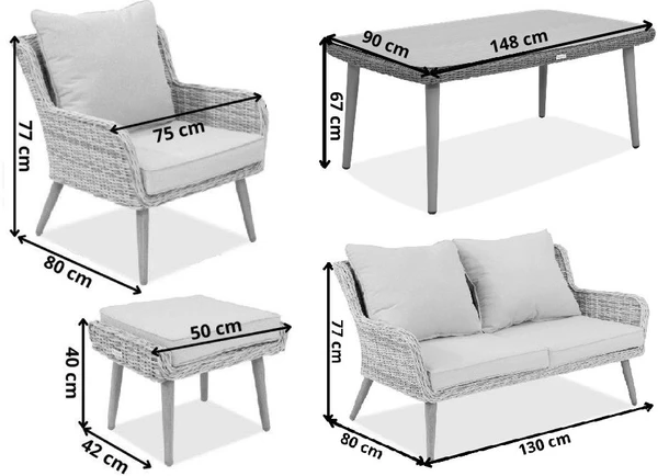 Wymiary produktu Garten Sitzmöbel Bilbao Apetito 4 + 2 Gartenhockern Garden Point grau - 0x0x0