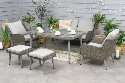 Gartenmöbel Bilbao Apetito 4 + 2 Hocker Garden Point grau