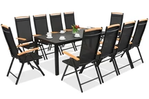 Aluminium Polywood Gartenmöbel Verona mit Holztisch für 10 Personen, Black Garden Point