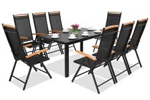 Aluminium Polywood Verona Gartenmöbel mit großem Holztisch für 8 Personen, Black Garden Point