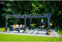 Barbados Terrassenpergola 3x6 m mit Garden Point Gardinen anthrazit