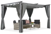 Anthrazitfarbene Terrassenpergola mit Vorhängen La Palma 4x4 Garden Point