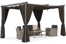 Braune La Palma 4x4m Pergola mit Garden Point Vorhängen