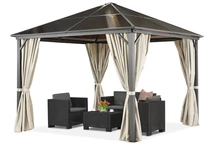 Milos 3x3m Gartenpavillon mit cremefarbenen Vorhängen Garden Point