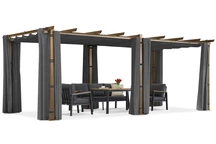 Barbados Terrassenpergola 3x6 m mit Garden Point holzähnlich-anthrazitfarbenen Vorhängen