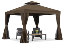 Gartenpavillon mit Moskitonetz und Vorhängen Valencia 3x3 braun Garden Point