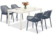 King/Aria Gartenmöbelset weiß und blau für 4 Personen Bica
