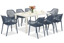 King/Aria Gartenmöbelset weiß und blau für 8 Personen Bica