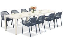King Double/Aria Gartenmöbelset weiß und blau für 8 Personen Bica