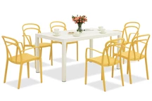 King/Vague weiß und orange Gartenmöbelset für 6 Personen Bica