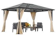 Moderner Gartenpavillon Santiago 3x3.6m mit Vorhängen Garden Point beige